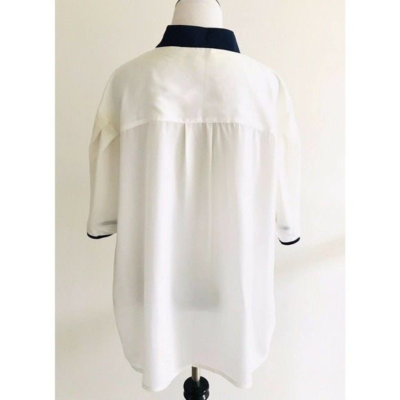 Oscar de la Renta | Vintage Top Womens Size 42 White Button Front Mock Neck - Picture 6 of 11